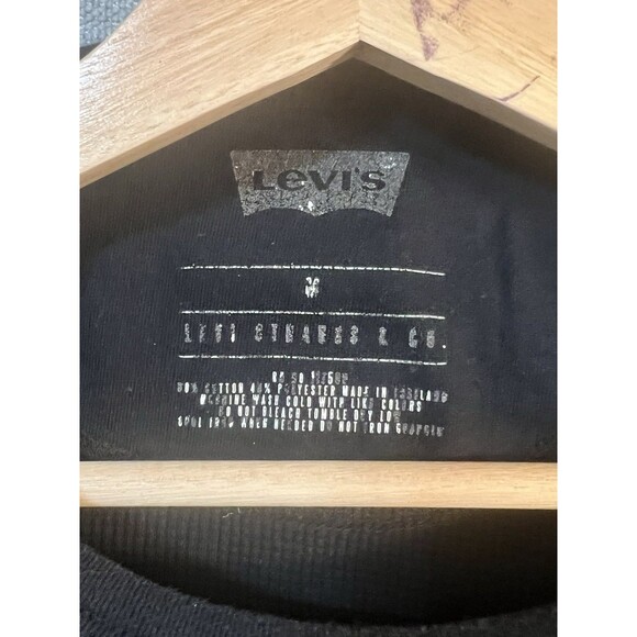 (Medium) Mens Levi's Black Waffle Knit T Shirt Logo Long Sleeve Graphic SpellOut - Picture 2 of 7